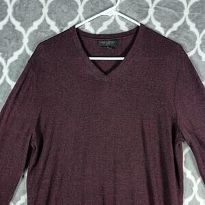 Banana Republic Sweater Men Large Burgundy 100% Extra Fine Merino Wool V Neck